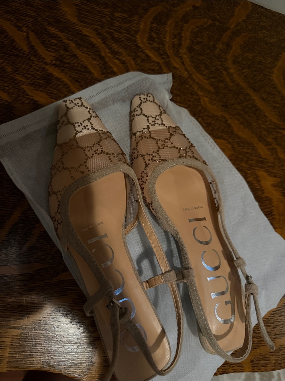Gucci Beige/Tan Monogram Slingback Mules